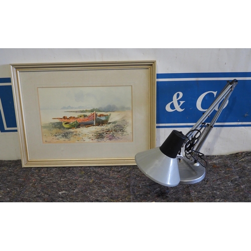 242 - Anglepoise lamp and framed watercolour