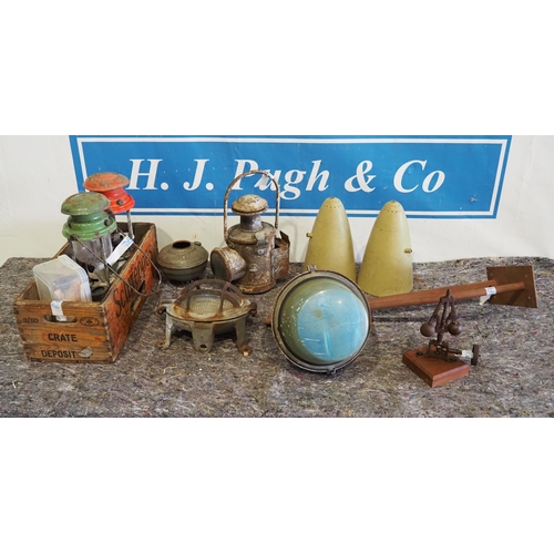 202 - Railway signal lamp, ships light and hurricane lamps etc.