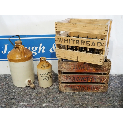 235 - 2- Stoneware jars and 2 drinks crates