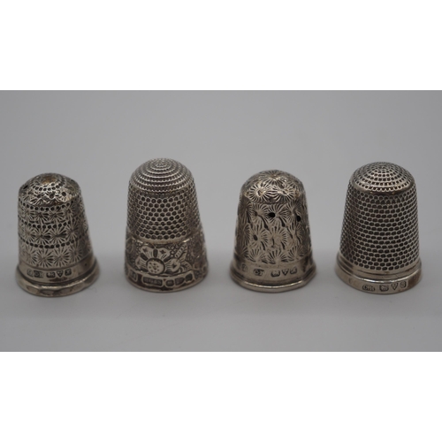 262 - 4- Hallmarked silver thimbles, 2 by Charles Horner. Approx 17g