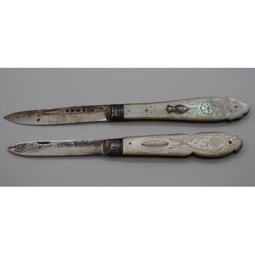 268 - 2- Hallmarked silver and mother of pearl fruit knives