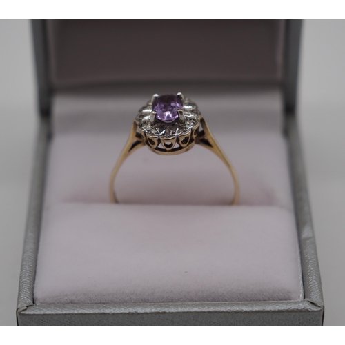 280 - Hallmarked 9ct gold amethyst and diamond ring