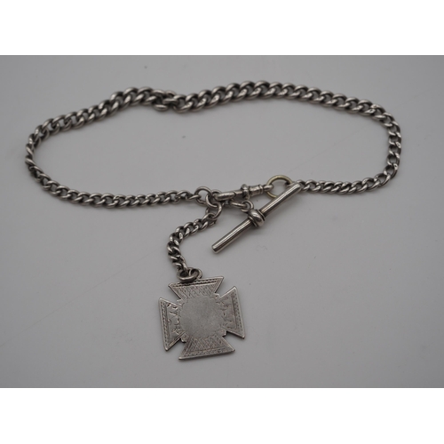 286 - Hallmarked silver Albert chain with solver fob. All links marked silver. Approx 40g