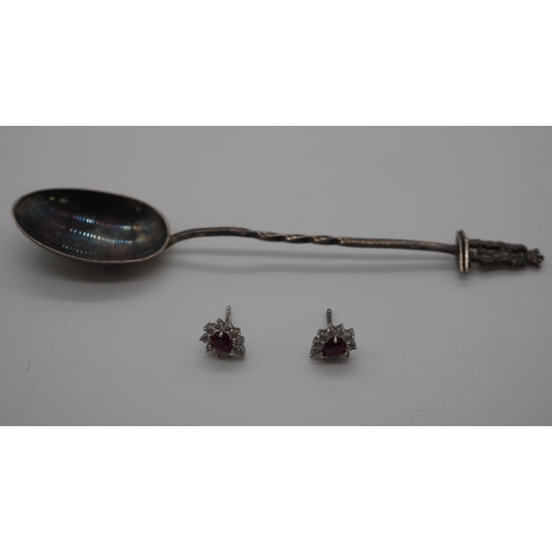 337 - Silver spoon and earrings, approx 10g