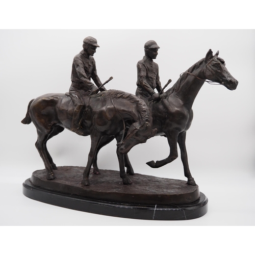 342 - Bronze sculpture of Racehorses and Jockeys signed Fremiet 20 x 14 1/2