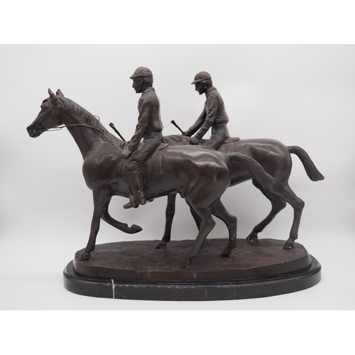 342 - Bronze sculpture of Racehorses and Jockeys signed Fremiet 20 x 14 1/2