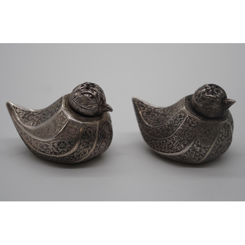 351 - Pair of ornate white metal birds