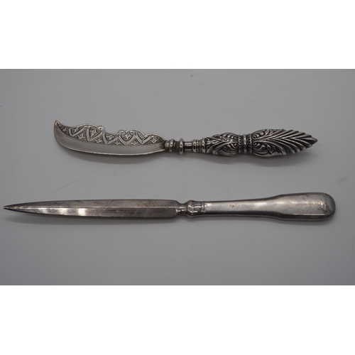 363 - Silver grapefruit knife and white metal letter opener approx 20g