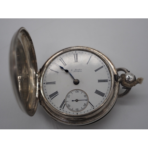 368 - Hallmarked silver Full Hunter pocket watch by G. Martin, London