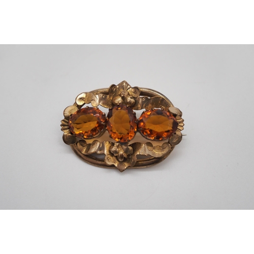 380 - Yellow metal citrine brooch