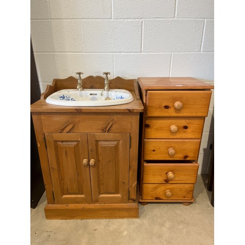 514 - Pine 5 drawer & pine cupboard with sink