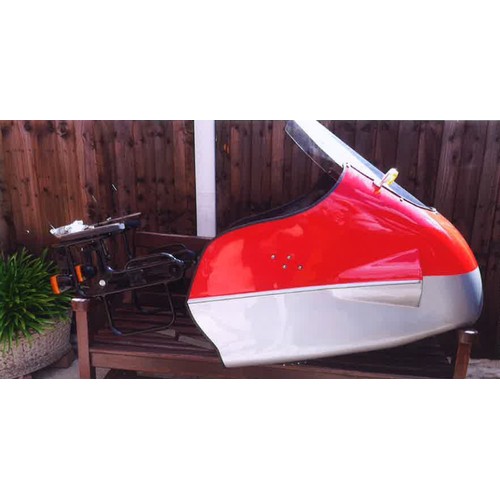 669 - Red and silver DMD Dustbin fairing and fittings for BSA swinging arm type frame, with Cravon rear bi... 