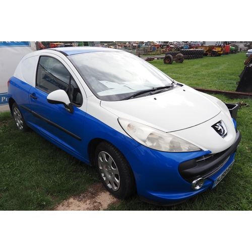 2250 - Peugeot 207 Van. MOT 4/10/22. 168000 miles. Runs and drives. Reg. HJ58 RBZ. V5. Key in office