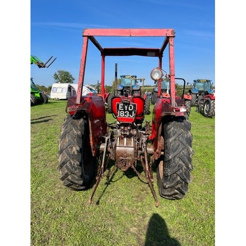 385 - Massey Ferguson 135 tractor. 1971. 4633 hours recorded. Runs, needs attention. Goodyear tyres, power... 