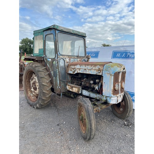 823 - Fordson Major tractor. Lambourn cab. Inner front right wheel weight. 4997 hours showing. Old buff lo... 