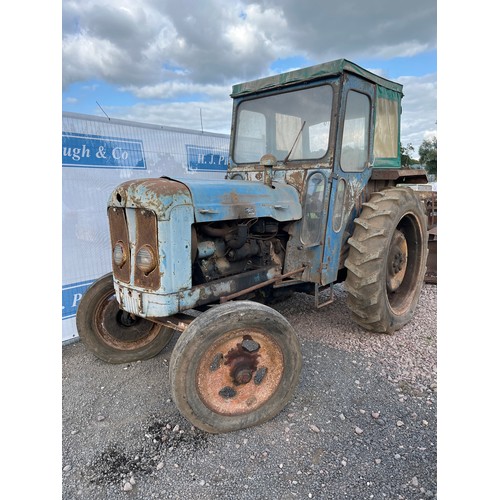 823 - Fordson Major tractor. Lambourn cab. Inner front right wheel weight. 4997 hours showing. Old buff lo... 