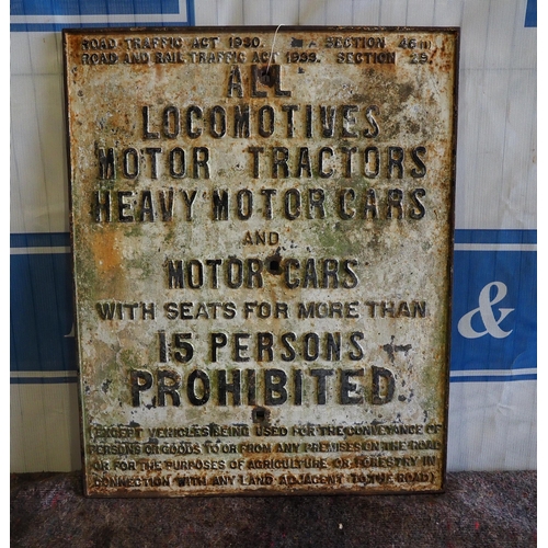 72 - Original cast iron weight limit sign 30½