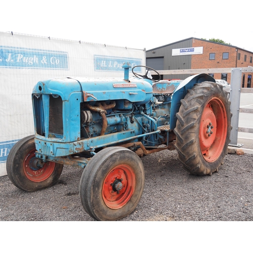 793 - Fordson Super Major industrial tractor. Runs & drives. Down swept exhaust & belt pulley