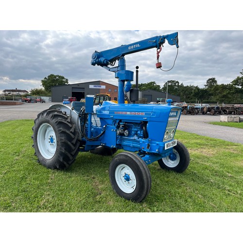826 - Ford 5000 tractor fitted with Cotil CT74 crane. 1974. Runs and drives, low hours, new rear tyres. Re... 