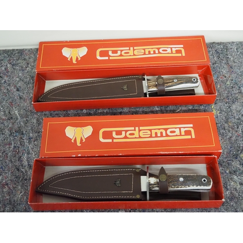 163 - 2 - Cudeman bone handle bowie knives new in original boxes
