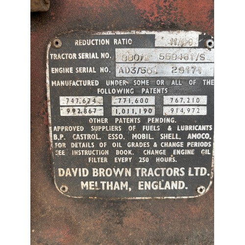 819 - David Brown 880 tractor. 2WD, ex farm, runs and drives