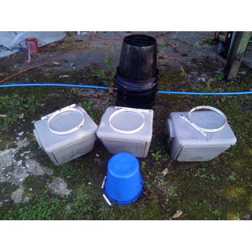 163 - 3 Weather proof calf feeder, buckets and holders