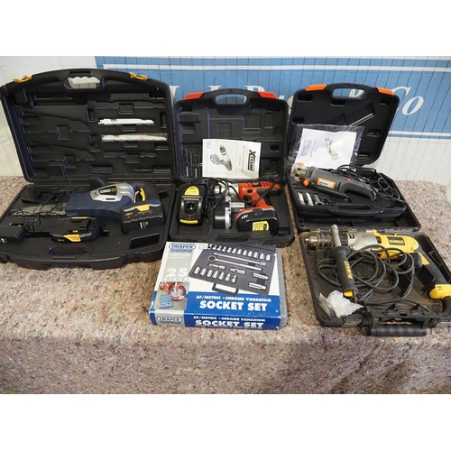 1180 - DeWalt drill, socket set and assorted power tools