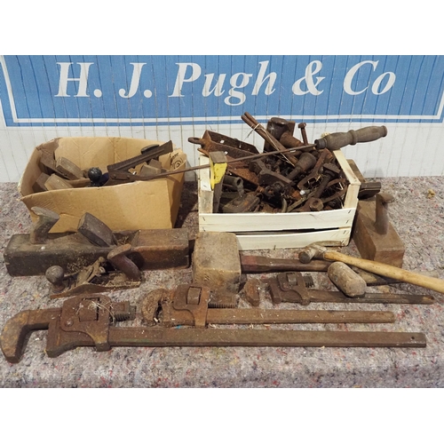 1192 - Assorted hand tools, planes, wrenches etc