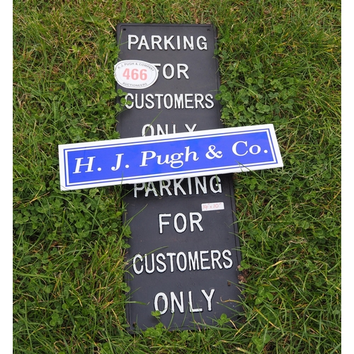 466 - 2- Cast iron signs - PARKING FOR CUSTOMERS ONLY