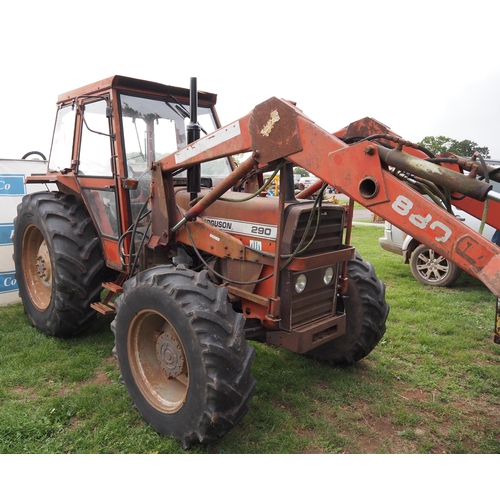 1768 - Massey Ferguson 290 4WD tractor. Showing 7470 hours. Runs and drives. Massey Ferguson loader, bucket... 