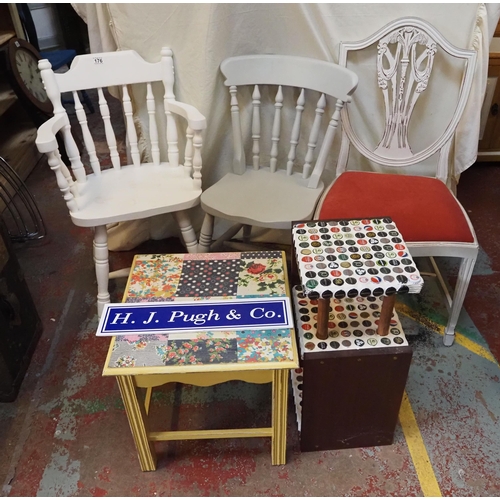 176 - 3 Assorted chairs, small table and small display unit