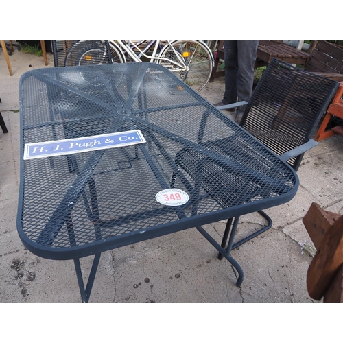 349 - Rectangular metal garden table and 2 chairs