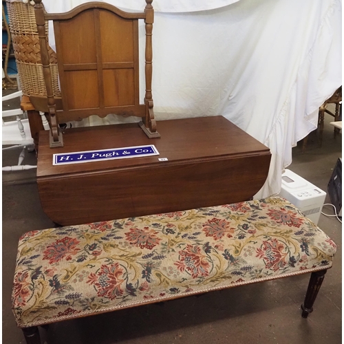 61 - Drop leaf table with drawer, upholstered foot stool and fire guard