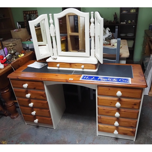 88 - Pine desk with 10 drawers and dressing table mirror