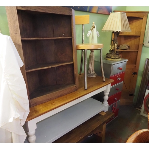 93 - 2 Corner cabinets, 2 coffee and tall painted chest of drawers etc.