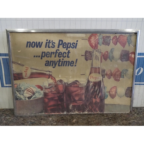 377 - Framed large showcard/poster - Pepsi, original Pepsi-Cola frame stamped property of Pepsicola Bottli... 