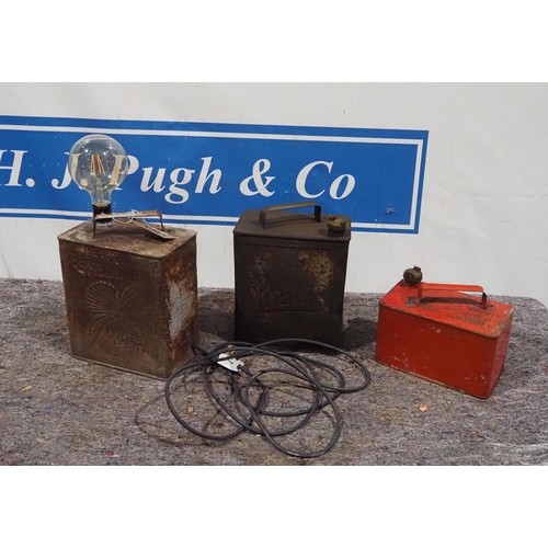 380 - Shell aviation spirit can lamp conversion, vintage Pratts fuel can and red vintage petrol can