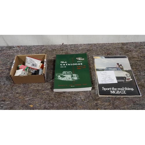 381 - Land Rover series 1 spares, Land Rover catalogue and MG brochures