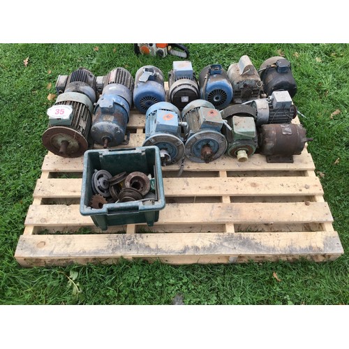 35 - Assorted electric motors and pulleys