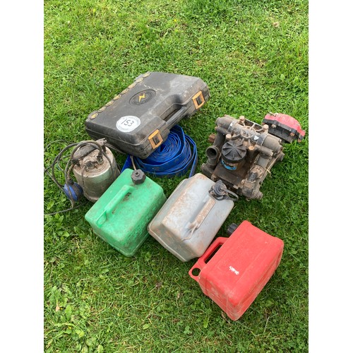 153 - Fuel cans, drill, pump etc