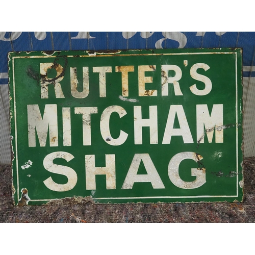 1093 - Post mounted double sided Enamel sign - Rutter's Mitcham Shag 18