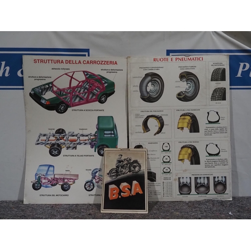 690 - Large Italian tyre cut away poster on board, large Italian chassis types cut away poster on board an... 