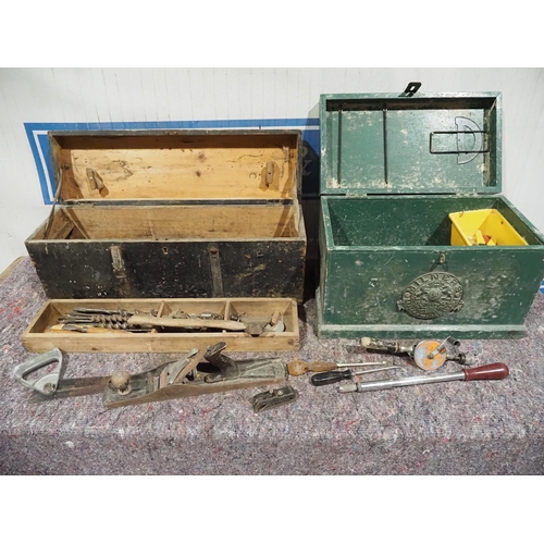 413 - 2 Carpenters toolboxes & contents to include Stanley Bailey No 3 plane, chisels etc