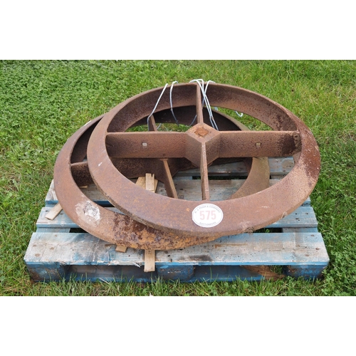 575 - Pair of large cast iron wheels