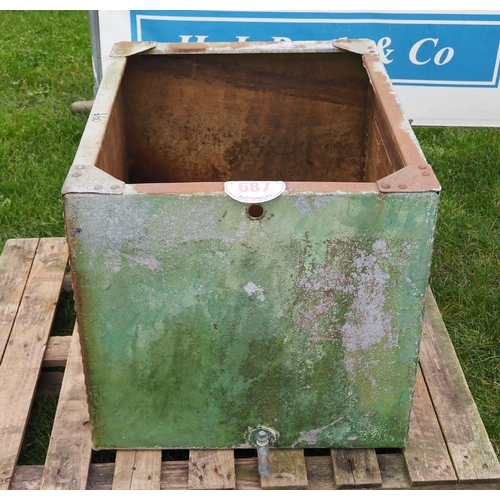 687 - Riveted galvanised water tank with tap 32 x 26