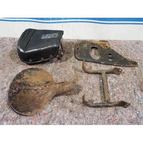 733 - 1920s Pan seat base, rear pillion seat and Rudge gearbox cover