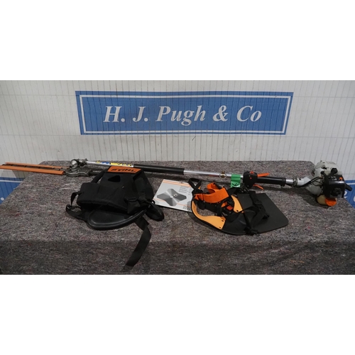 690 - Echo HCA-2400 long reach hedge cutter and 2 strimmer harnesses