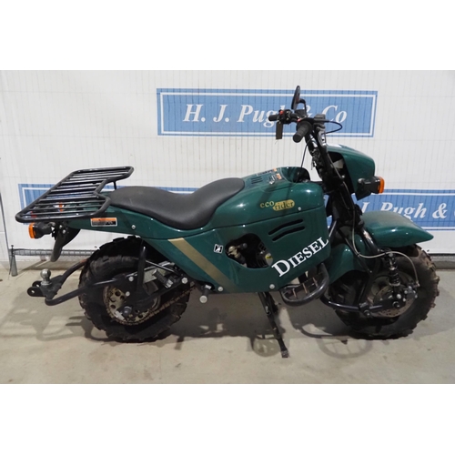 731 - EcoRider Hippo diesel 230cc motorcycle. Runs and rides, original tyres and very little use. Manuals,... 