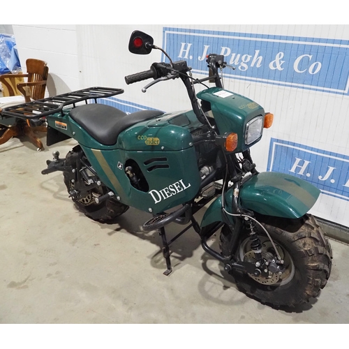 731 - EcoRider Hippo diesel 230cc motorcycle. Runs and rides, original tyres and very little use. Manuals,... 