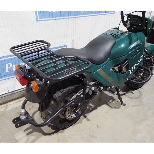 731 - EcoRider Hippo diesel 230cc motorcycle. Runs and rides, original tyres and very little use. Manuals,... 